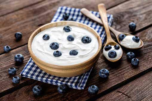 bowl of yogurt and blueberries